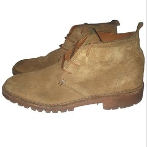 Zara Trafaluc Laced Up Rounded Toe Suede Chukka Ankle Booties Tan Brown Size 7.5